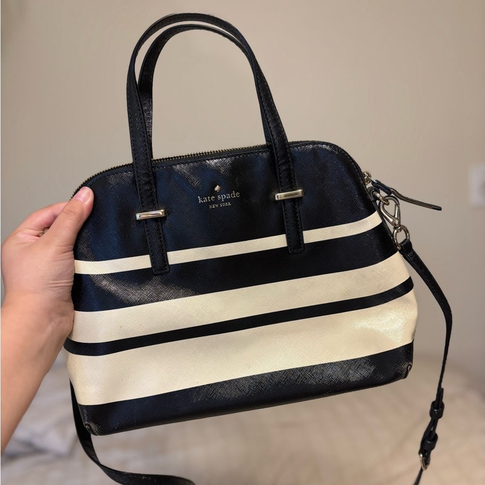 Kate Spade Black and Cream Striped Satchel